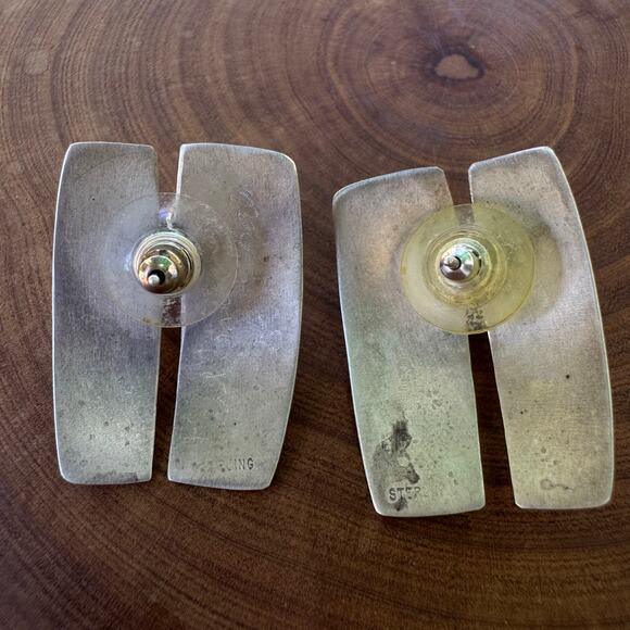 Lynda Fullerton & Bahr Sterling Silver Pearl Pierced Earrings Statement Asian - Picture 4 of 9